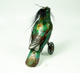 Mullanium - Steampunk Inspired Sculpture - Large Emerald Jay on Wheels