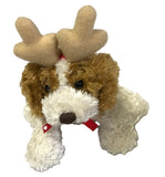 Ganz - Christmas Soft Spots - Tan & Brown Dog Reindeer 5" Beanbag Plush - Rare