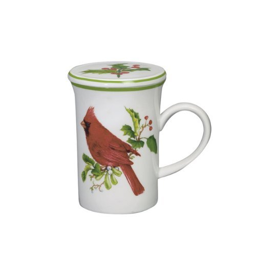 Andrea by Sadek - 10 oz. Covered Mug - Red Cardinal Holiday