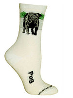 Wheel House Designs Socks - Pug (Black) on Ivory - 9-11