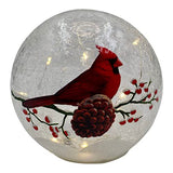 GC - Christmas Cardinal - 6" LED Lighted Crackle Glass Globe