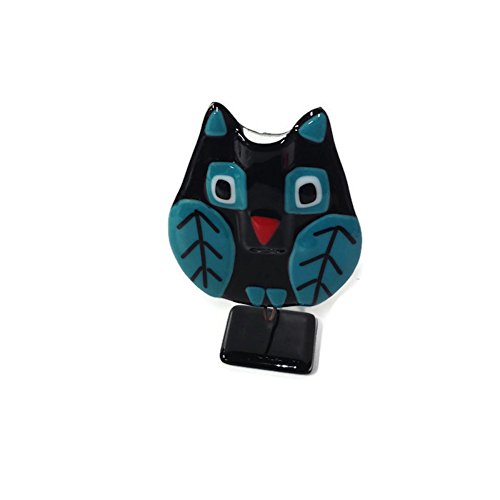 Glass Fire - Bobbling Owl Vase - Large - Black Blue & Green