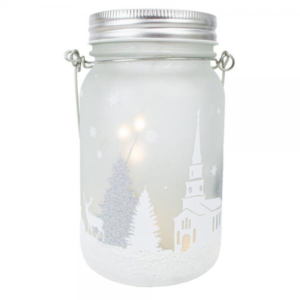 GC - 5.5" LED Frosted Glass Mason Jar - Winter Wonderland