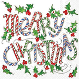 Boston International - 3-Ply 5" Cocktail Napkins 20 Count - Merry Christmas Cane