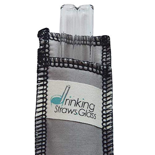 Drinking Straws.Glass - Double Glass Straw Set -  9.5mm x 8" - Gray Case