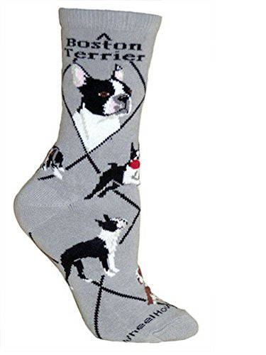 Wheel House Designs Socks - Boston Terrier on Gray - 9-11