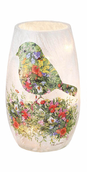 Stony Creek - Frosted Glass - 5" Lighted Vase - Garden Bird