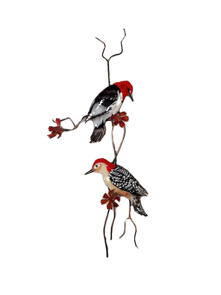 Bovano - Wall Sculpture - Red Headed & Red Bellied Woodpeckers 13"