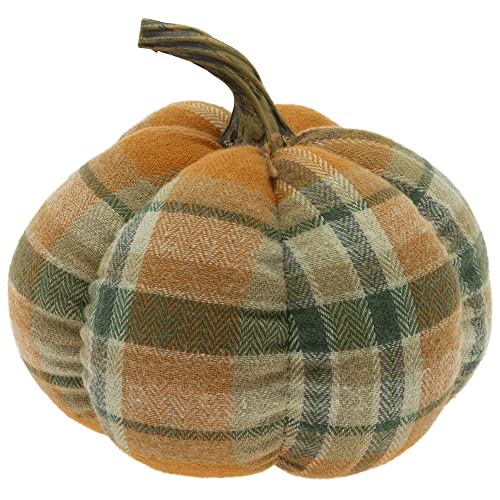 Boston International - Small Fabric Pumpkin - Autumn Orange Plaid