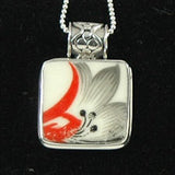 Hand Cut China - Sterling Silver Pendant - Orange Flower