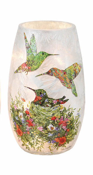 Stony Creek - Frosted Glass - 5" Lighted Vase - Garden Birds