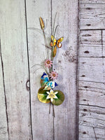 Bovano - Wall Sculpture - Oak Leaf & Teal Satyr Butterfly w/ Cone Flowers