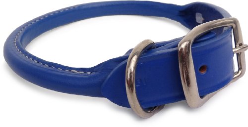 Auburn Leather - Rolled Round Dog Collar - 14"-18" - Royal Blue