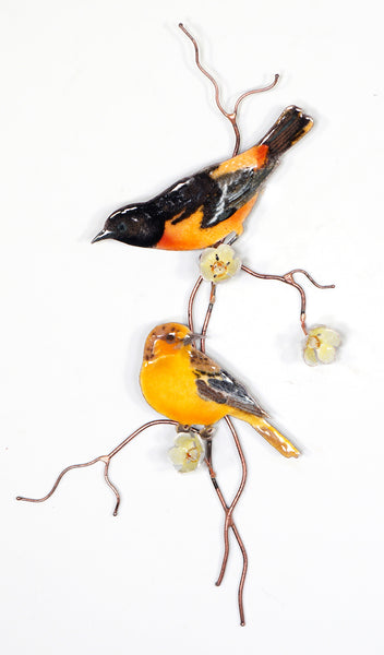 Bovano - Wall Sculpture - Male & Female Baltimore Orioles w/Flowers