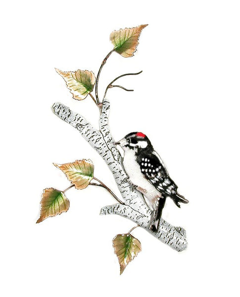 Bovano - Wall Sculpture - Downy Woodpecker on Birch