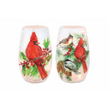 Stony Creek - 5" Frosted Lighted Vase - Birds of Winter Cardinal