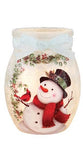 Stony Creek - 4" Frosted Glass Lighted Jar w/ Garland - Happy Snowman & Cardinal