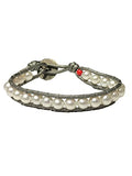 Pearlhill - 7mm - Woven Bracelet - Silver Leather & White Pearl
