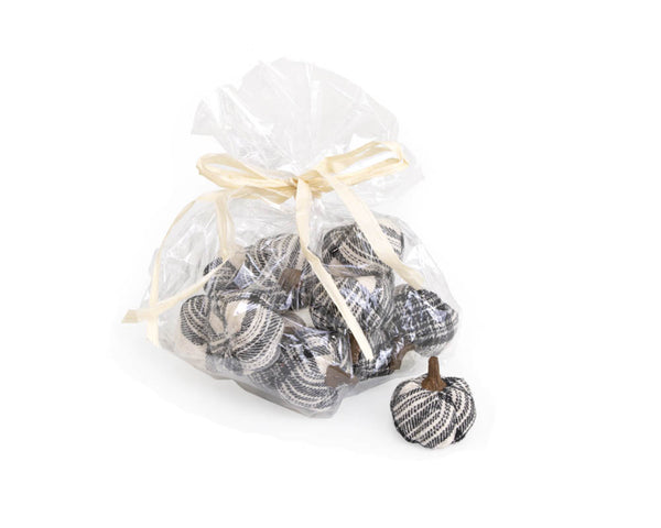 Boston International - 2" Fabric Pumpkins - Set of 12 - Black & White Plaid