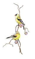 Bovano - Wall Sculpture - Two Goldfinches on Branch w/ Purple Flowers