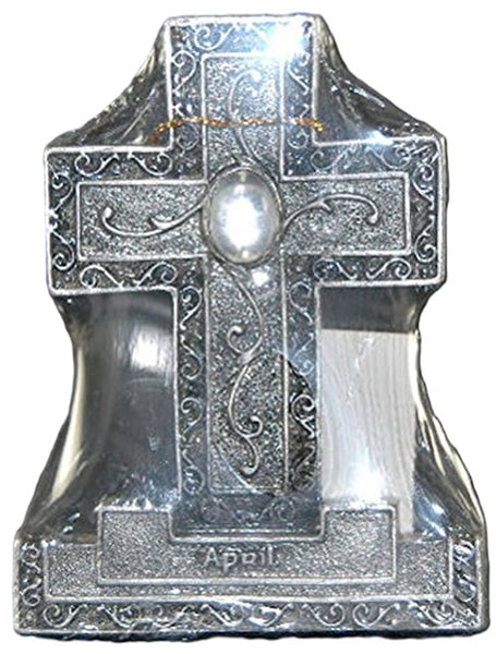 Encore - Free Standing Silver Cross with Gemstone - White - April