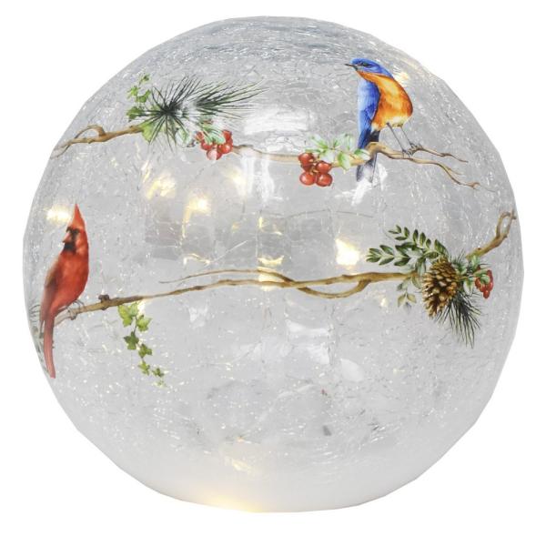 GC - Birds on Boughs - 6" LED Lighted Crackle Glass Globe