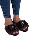 Pretty You London - Faux Fur Slide w/ Jewel & Bow Slipper - Smoke - Small