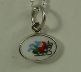 Hand Cut China - Sterling Silver Pendant - Oval Winter Scene