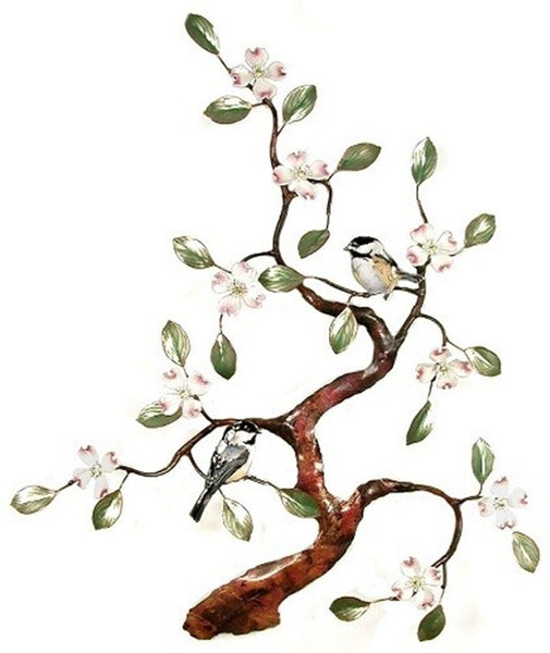 Bovano - Wall Sculpture - Flowering Dogwood Branch w/ Chickadees