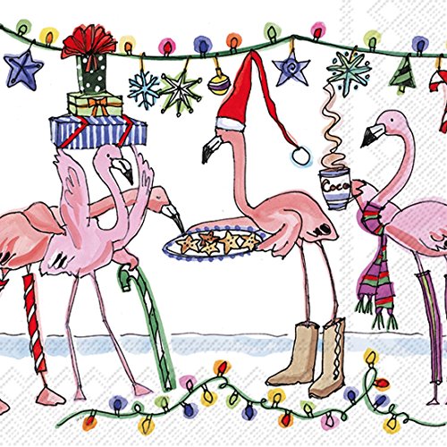 Boston International - 3-Ply 5" Cocktail Napkins - Winter Flamingo