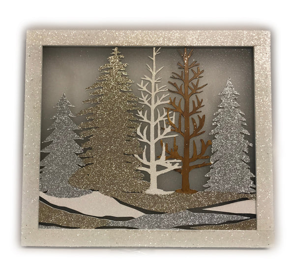 Stony Creek - Laser Cut - 16" Wall Plaque Lighted - Brown & Gold Trees