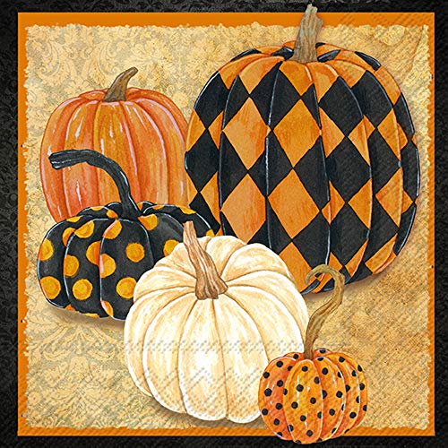 Boston International - 3-Ply 5" Cocktail Napkins - Patterned Pumpkins