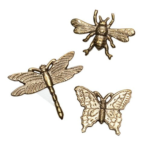 Gold Leaf Designs - 3 Brass Insect Magnetics - Dragonfly/ Butterfly/ Bee