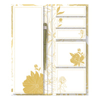 Punch Studio - Note-Folio, List Pad, Sticky Flags, Sticky Notepads & Gold Pen - White Dahlias