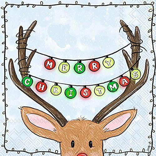 Boston International - 3-Ply 5" Cocktail Napkins - Merry Reindeer