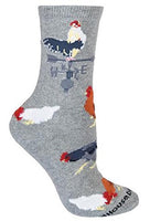 Wheel House Designs - Rooster on Gray Socks - 10-13