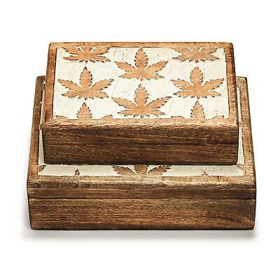 Two's Company - Hand-Carved Mango Wood Boxes - Cannabis Design - Set of 2