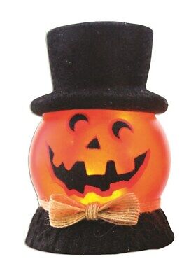 Stony Creek - Orange Glass - 7.5" Lighted Jack O' Lantern w/ Hat - Crescent Eyes