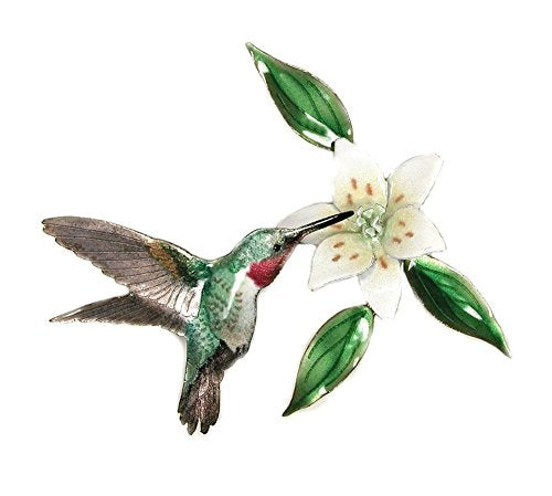 Bovano - Wall Sculpture - Tailed Hummingbird w/ Wood Lilly Flower
