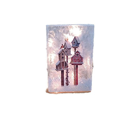 Stony Creek - Frosted Glass - 6" Lit Rectangle Vase - 4 Birdhouses