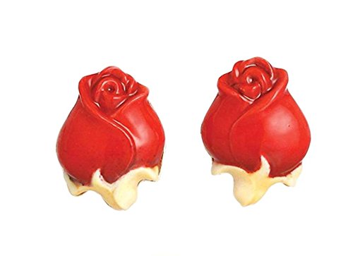 Porcelain - Rhodium Earrings - Red Rose