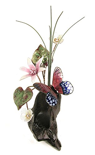 Bovano - Tabletop Sculpture - Purple Satyr Butterfly & Flowers on Manzanita