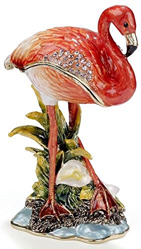 Kubla Craft - Bejeweled Enamel Tinket Box - Pink Flamingo With Calla Lilly