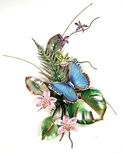 Bovano - Wall Sculpture - Blue Morpho Butterfly w/ Fern & Orchids