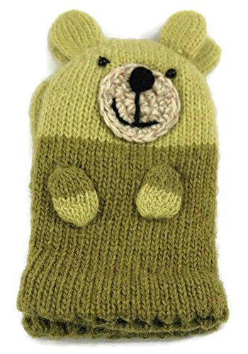 Two's Company - Kids Mittens - Teddy Bear - Green