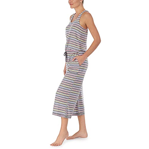 Kensie - Sleeveless Knit Lounge Romper - Grey Striped - Medium
