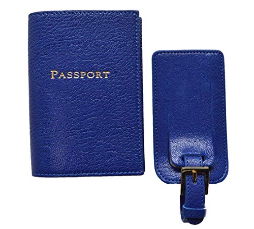 Graphic Image- Goatskin Leathe - Passport Case & Luggage Tag - Robin's Egg Blue