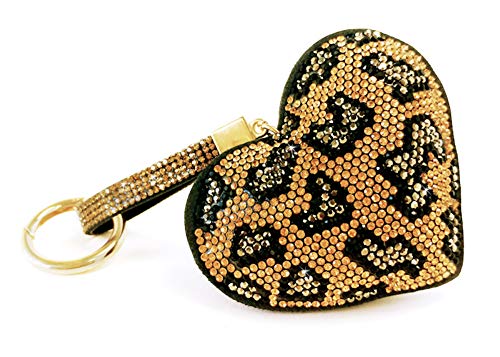 Jacqueline Kent - Iced Crystal Heart Key Chain - Gold Leopard