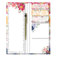 Punch Studio - Note-Folio, List Pad, Sticky Flags, Sticky Notepads & Gold Pen - Floral Stripe