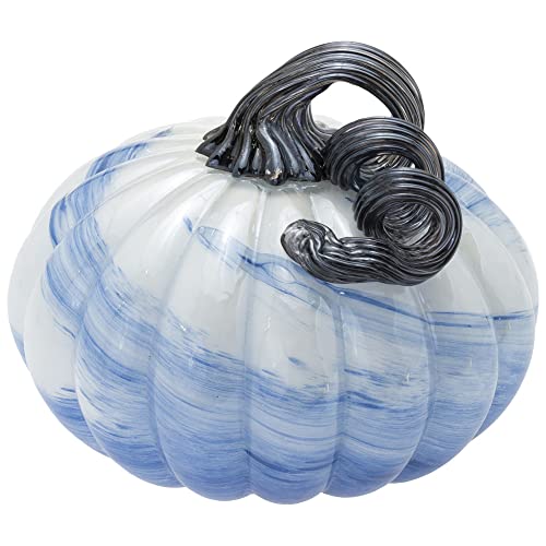Boston International - Small Glass Pumpkin - White & Blue Swirl